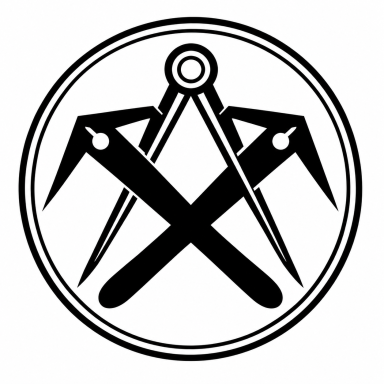 Logo des Compagnons du Devoir avec deux marteaux croisés et un compas.